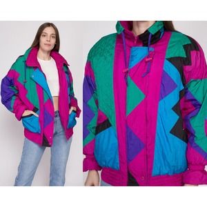 M| 80s Izzi Color Block Puffer Jacket - Medium | Vintage Oversize Ski Coat